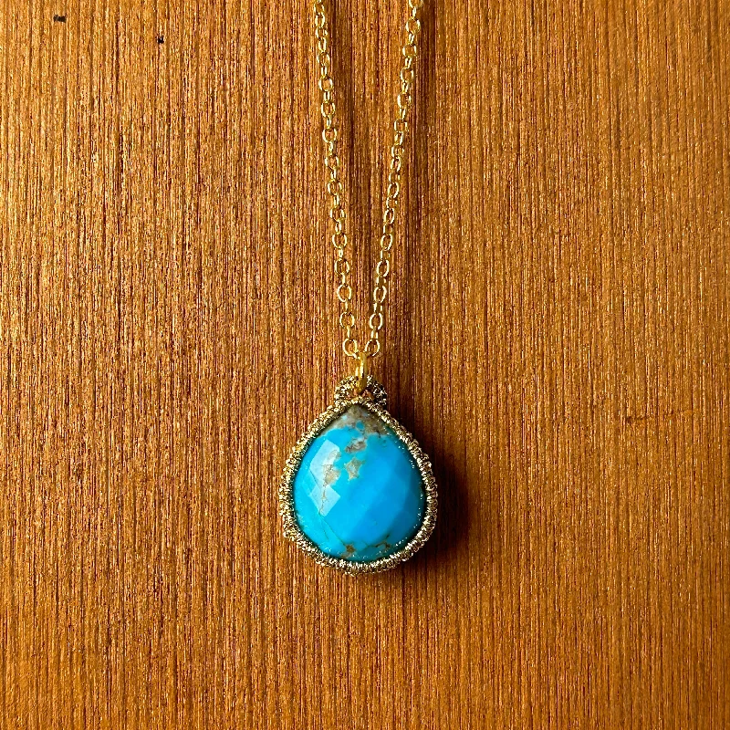 bold gemstone pendant necklace-Pear Shaped Turquoise Necklace