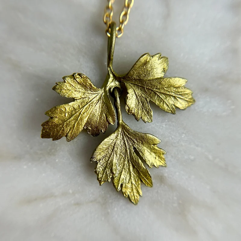 luxury gold pendant necklace for her-Petite Herb Parsley Pendant