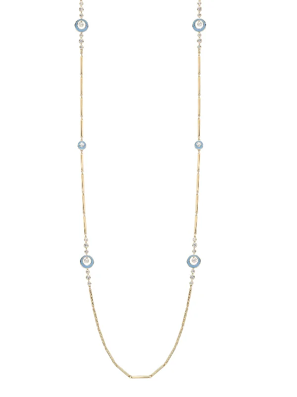 simple men’s chain necklace-Raindance Diamond Blue Enamel Long Yellow Gold Necklace