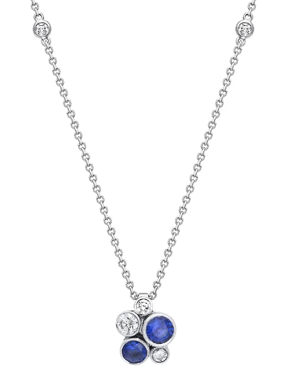 crystal moon necklace for teens-Raindance Sapphire Platinum Cluster Pendant