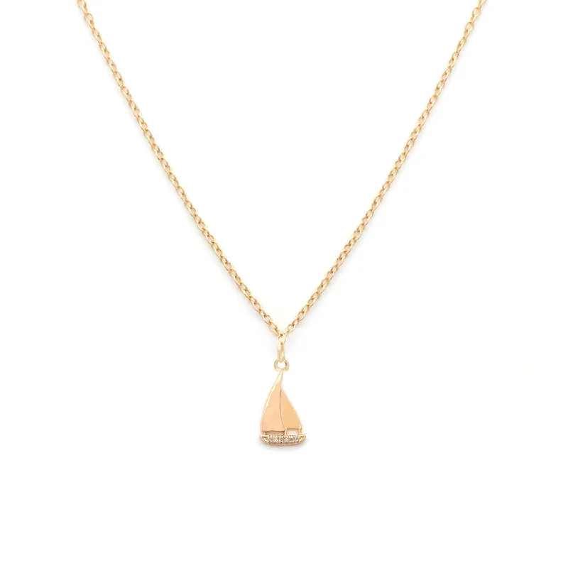 fashion statement chain necklace-Sailboat Necklace | Gold & CZ