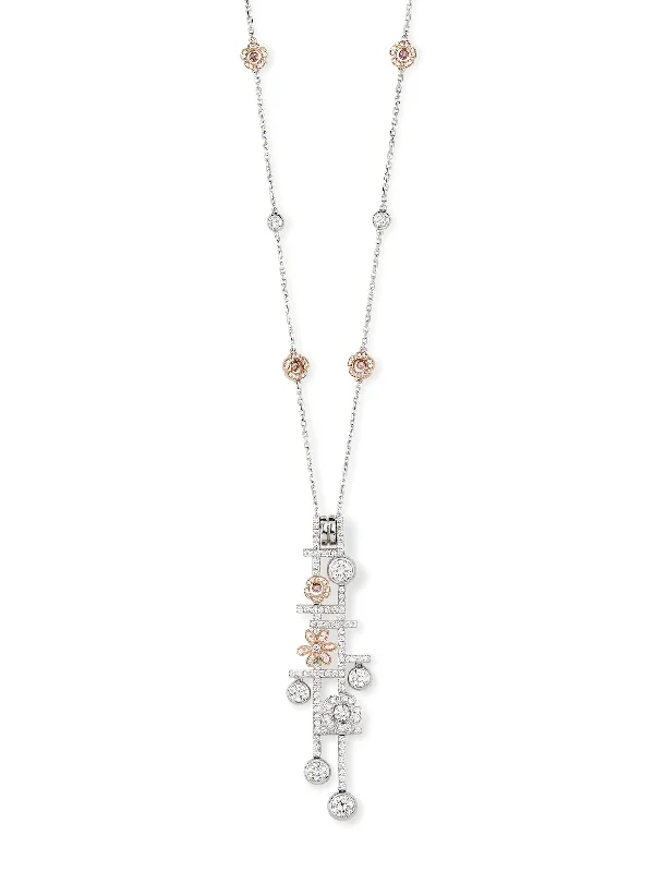 layered gold necklace for layering-Secret Garden Platinum Rose Gold Diamond Pendant