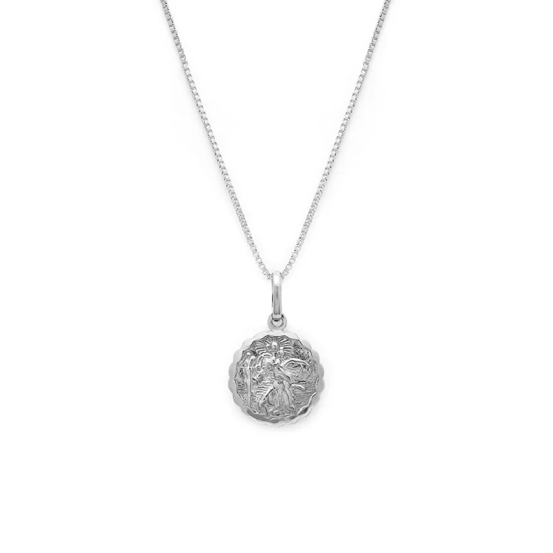 silver bar necklace with crystal pendant-St Christopher Necklace | Silver