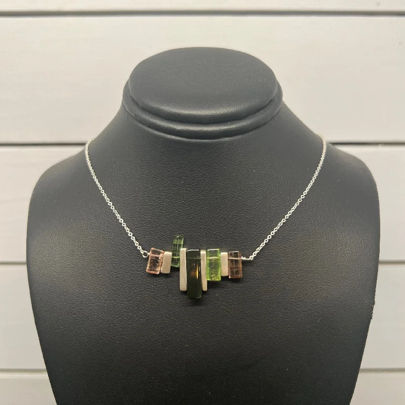 crystal pendant necklace-Tourmaline Bar Necklace