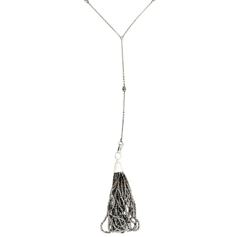 engraved necklace for special occasions-Victorian Cut Steel Fringe Tassel Pendant Necklace