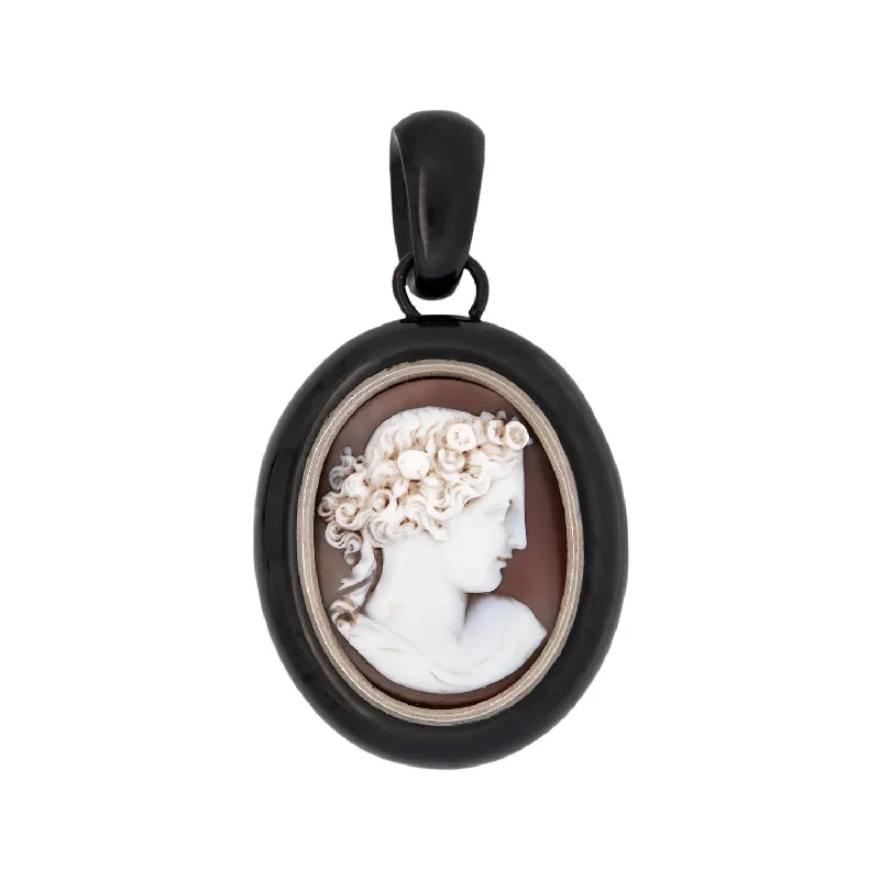 nature-inspired pendant necklace-Victorian Sterling Silver Carved Jet Shell Cameo Pendant