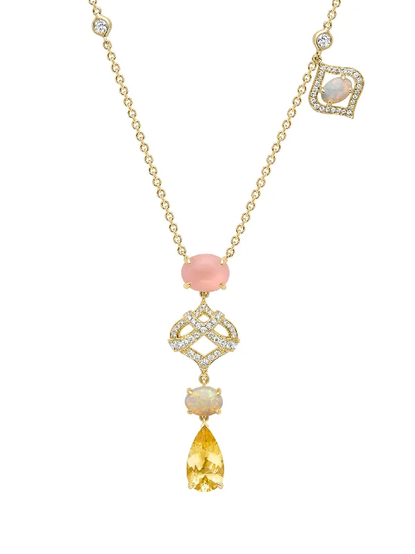 floral pendant necklace for women-Woodland Opal Diamond Yellow Gold Pendant