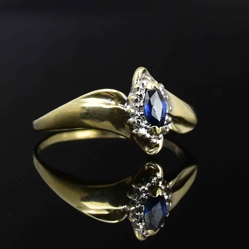 yellow gold wedding bands-10K Gold Marquise Sapphire Diamond Jalo Engagement Ring