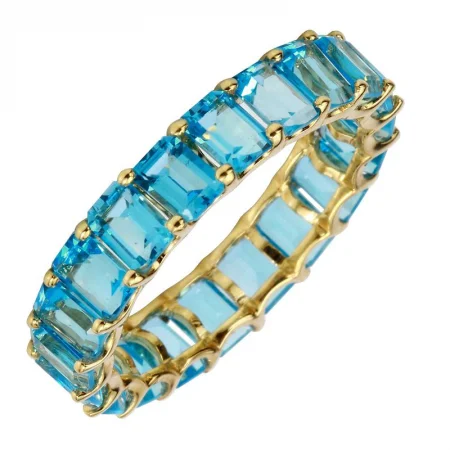 Modern statement earrings -14k Gold Blue Topaz Full Eternity Ring