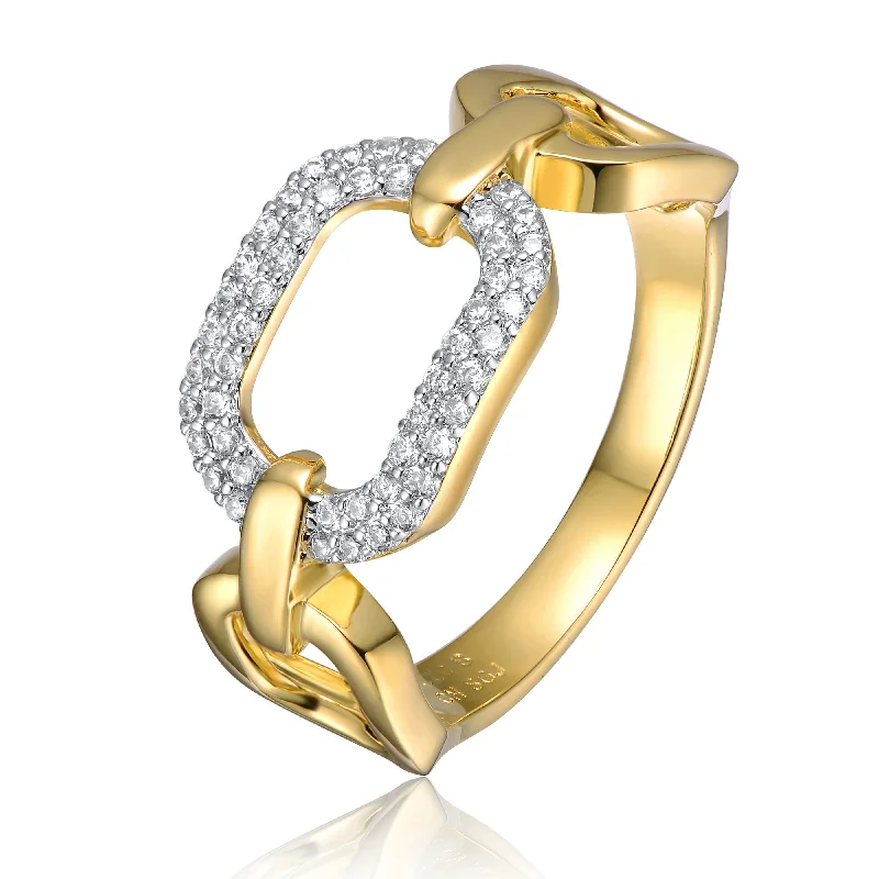 promise rings for girlfriend-14k Gold Plated with Cubic Zirconia Pave Triple Chain Link Ring