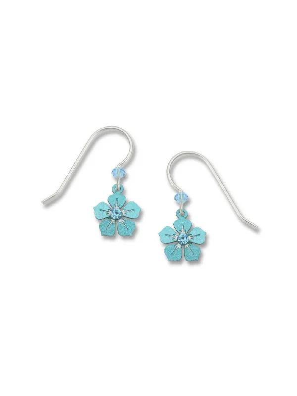 Sterling silver hoop earrings -Aqua Hibiscus Flower Dangle by Sienna Sky