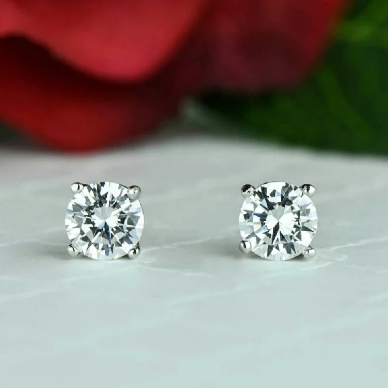 Black crystal earrings -2 ctw 4 Prong Stud Earrings - 10k Solid White Gold