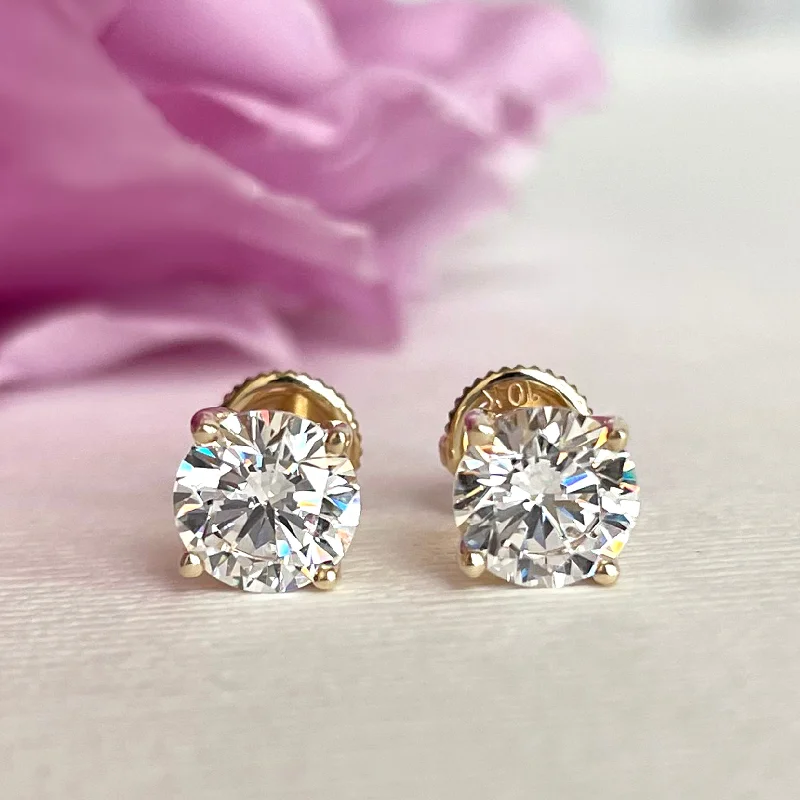 Silver stud earrings for women -2 ctw 4 Prong Stud Earrings - 10k Solid Yellow Gold