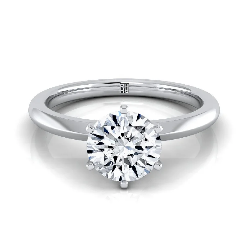 minimalist engagement rings-14K White Gold Round Brilliant  Pinched Comfort Fit Claw Prong Solitaire Engagement Ring