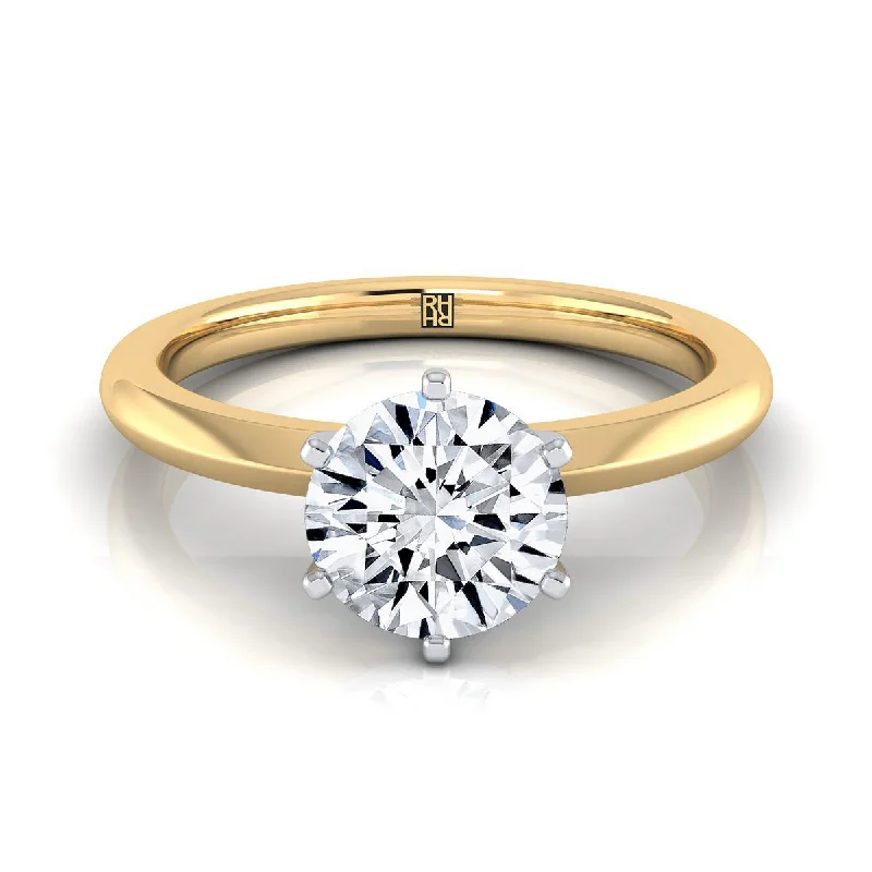 vintage engagement rings for men-18K Yellow Gold Round Brilliant  Pinched Comfort Fit Claw Prong Solitaire Engagement Ring