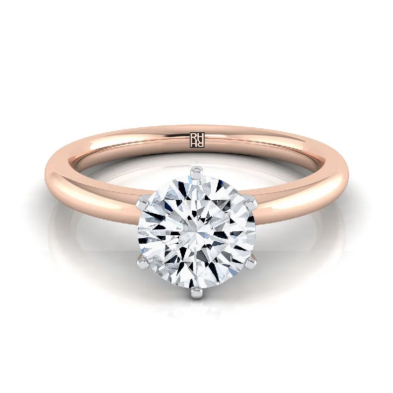 vintage rings for men-14K Rose Gold Round Brilliant  Timeless Solitaire Comfort Fit Engagement Ring