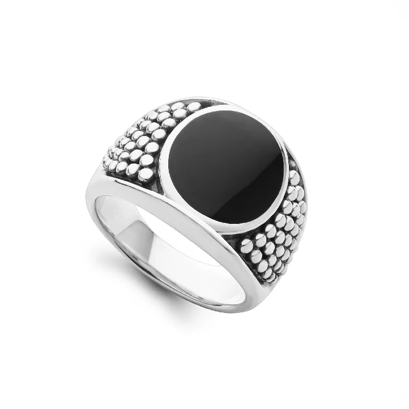 women’s wedding rings with square diamonds-Anthem Black Agate Oval Band Ring