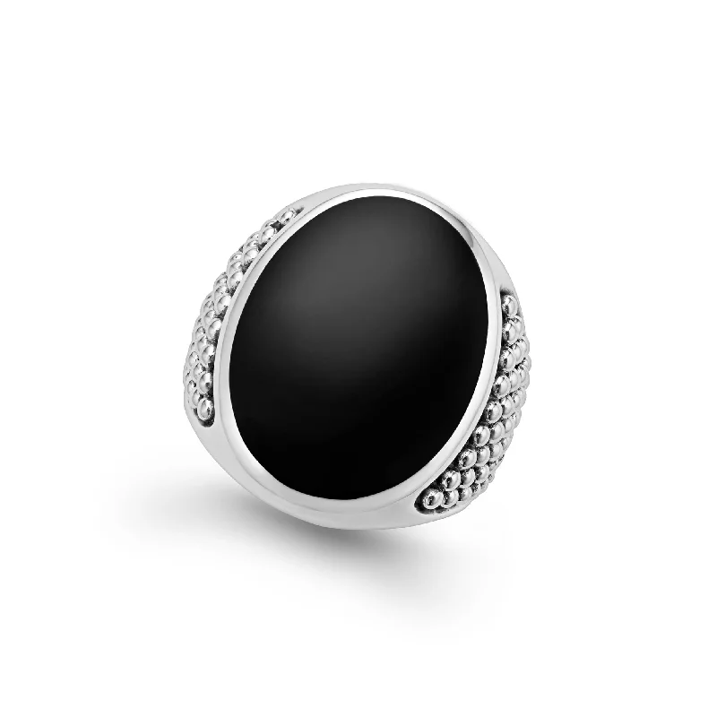 engagement rings with large diamonds for men-Anthem Statement Black Agate Oval Band Ring