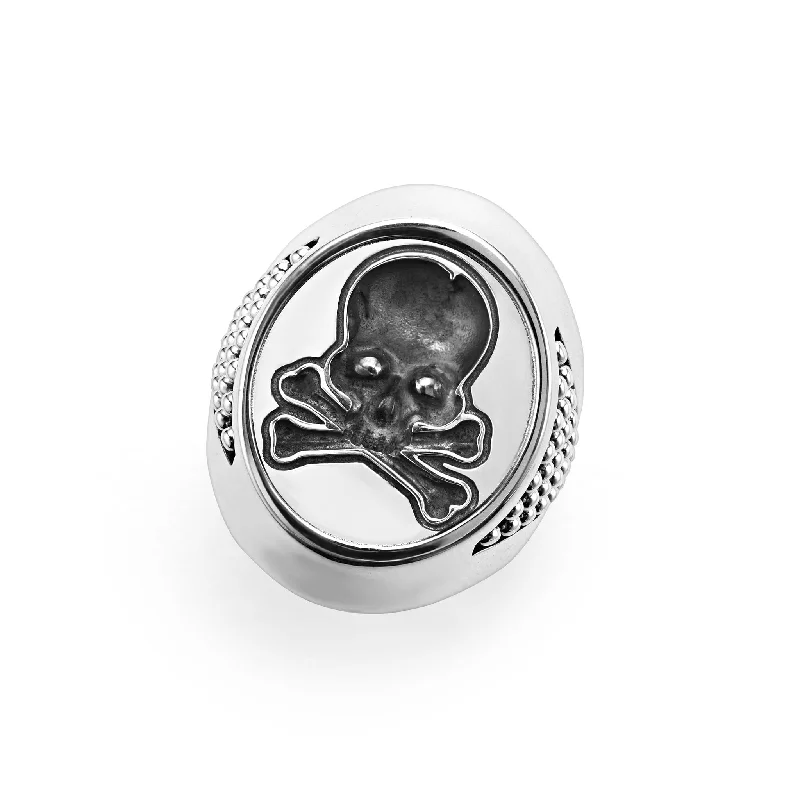 engagement rings with sapphire center stones-Anthem Silver Skull Signet Ring