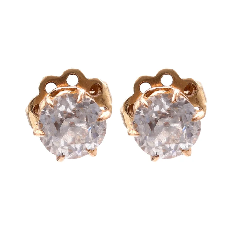 Lightweight silver earrings -Antique Diamond 14K Rose Gold Stud Earrings