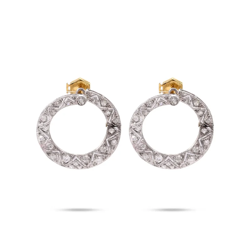 Funky gold earrings -Art Deco Diamond Platinum and 18K Yellow Gold Hoop Earrings