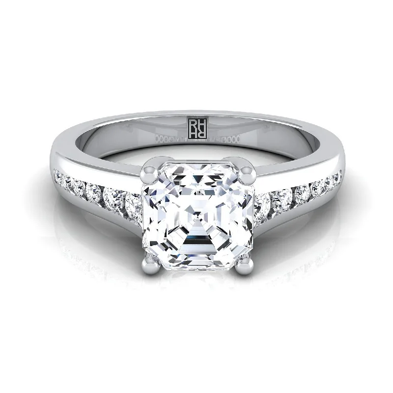 women’s statement rings-18K White Gold Asscher Cut Contemporary Tapered Diamond Channel Engagement Ring -1/6ctw