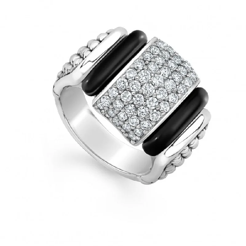 women’s vintage wedding bands-Black Caviar Ceramic Caviar Diamond Statement Ring