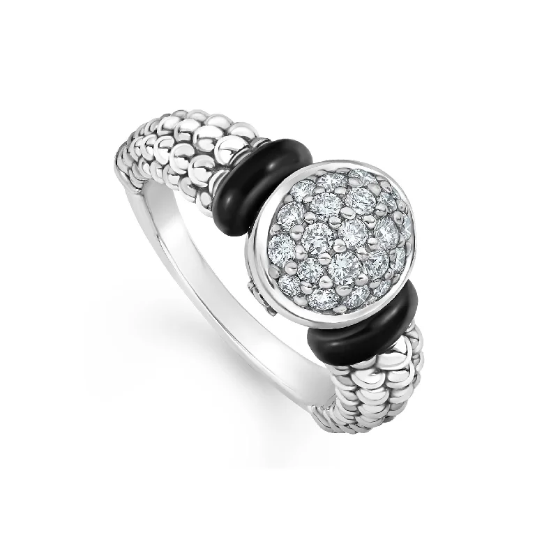 men’s gold wedding rings-Black Caviar Circle Ceramic Caviar Diamond Ring