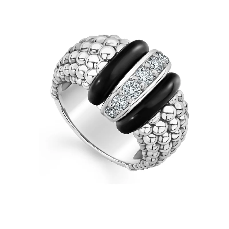 men’s rings with emerald diamonds-Black Caviar Ceramic Caviar Diamond Ring