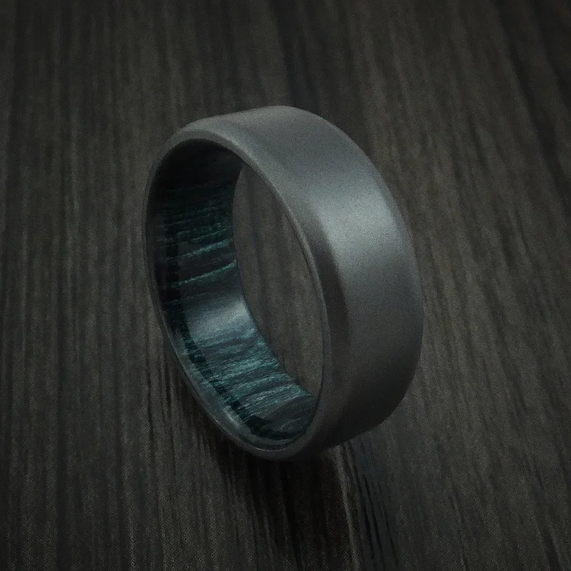 sterling silver promise rings-Black Zirconium and Indigo Wood Hard Wood Sleeve Men's Ring Custom Made