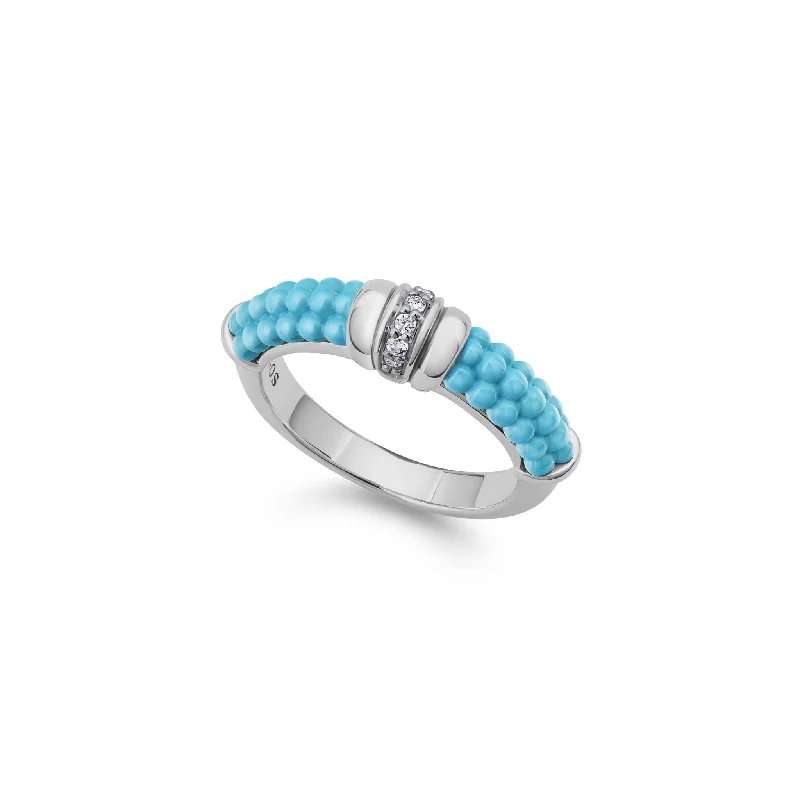 engagement rings for women with diamond inlays-Blue Caviar Small Ceramic Diamond Stacking Ring