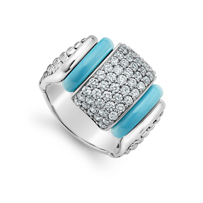 wedding rings with black diamonds-Blue Caviar Ceramic Caviar Diamond Statement Ring