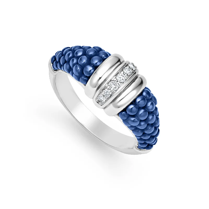 men’s wedding rings with opals-Blue Caviar Ceramic Diamond Stacking Ring