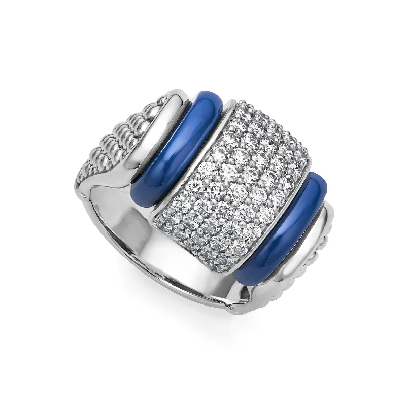 vintage engagement rings for men-Blue Caviar Ceramic Caviar Diamond Statement Ring