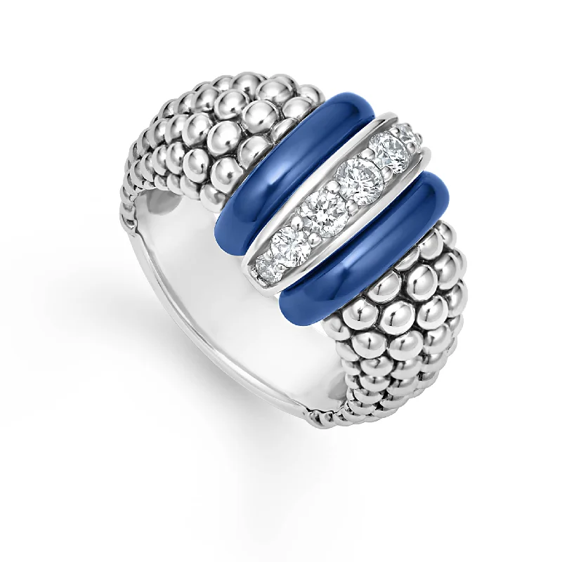 wedding bands for men with gemstone inlays-Blue Caviar Ceramic Caviar Diamond Ring