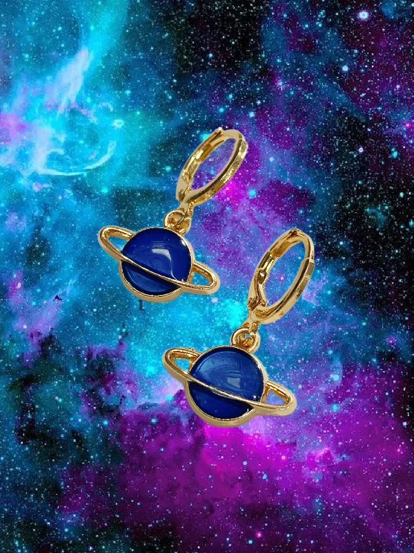 Sparkling diamond earrings -Blue Planet Charm Hoops