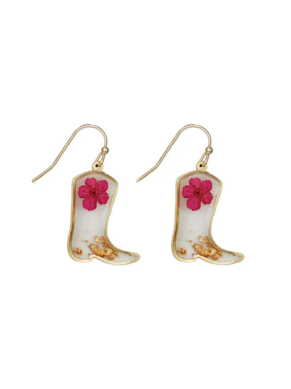 Contemporary earrings for fashion -Botanical Boots Pressed Flower Dangles