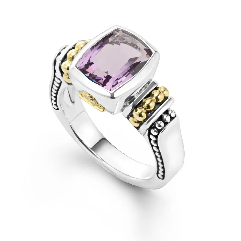 engagement rings with unique gemstone cuts-Caviar Color Bezel-Set Amethyst Ring