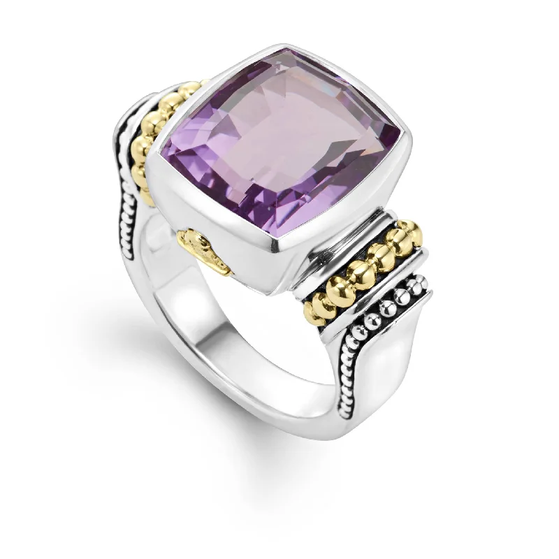 wedding rings with emeralds for women-Caviar Color Small Amethyst Statement Ring