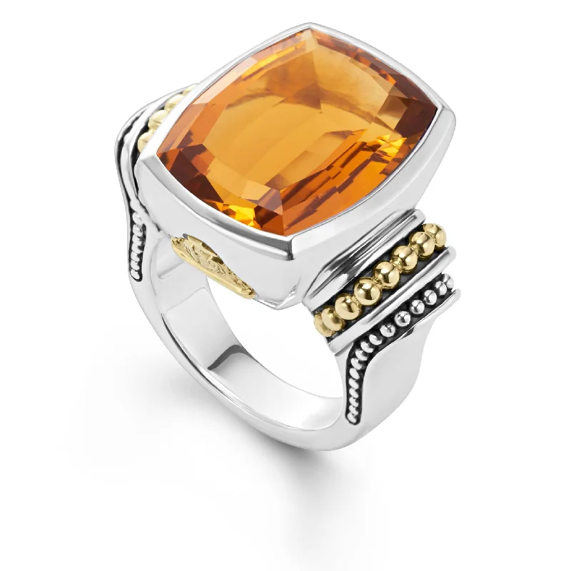 men’s gold rings with diamonds-Caviar Color Large Citrine Statement Ring