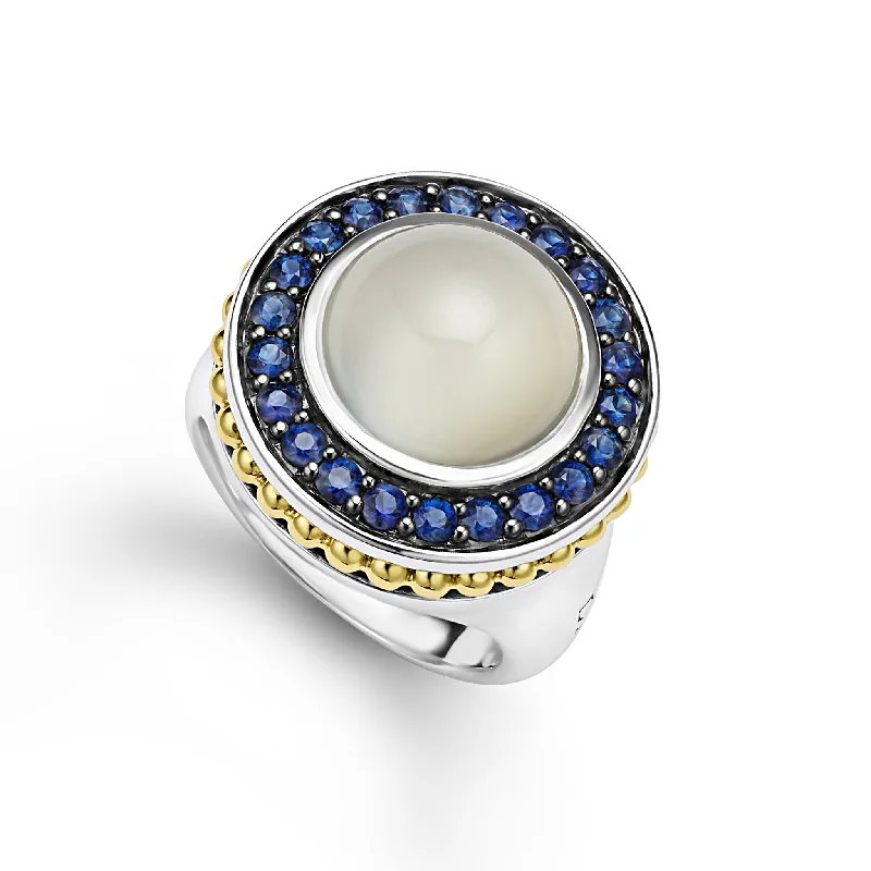 wedding rings with topaz stones-Studio Two-Tone Moonstone and Blue Sapphire Ring