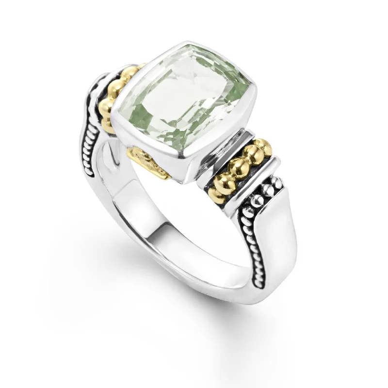 rings for women with customized gemstones-Caviar Color Bezel-Set Prasiolite Ring