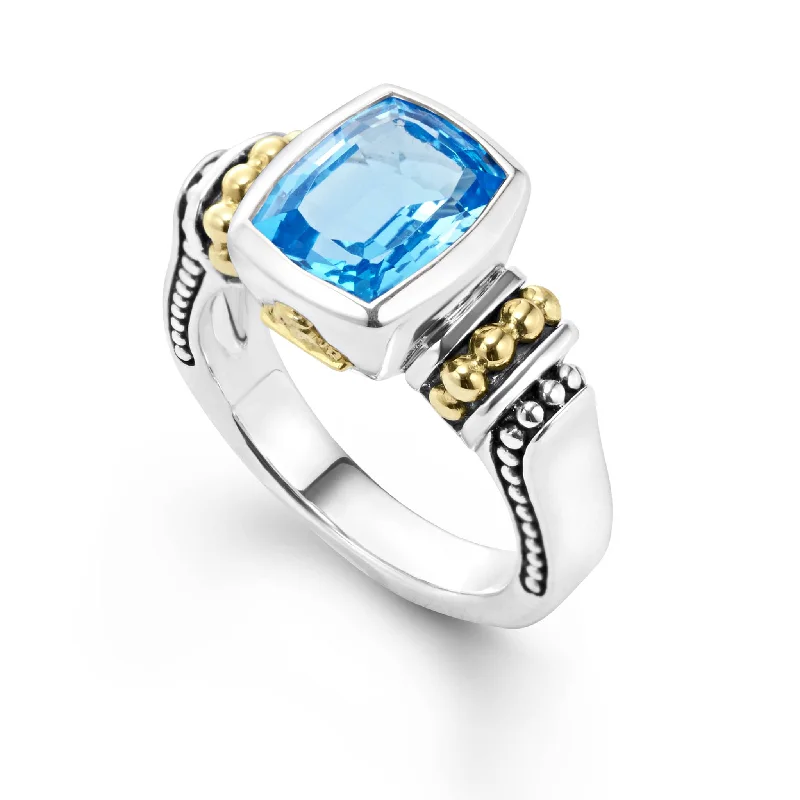 engagement rings with large opal stones-Caviar Color Bezel-Set Swiss Blue Topaz Ring