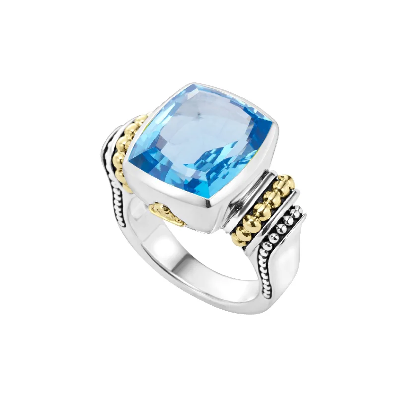 elegant engagement rings for women-Caviar Color Small Swiss Blue Topaz Statement Ring