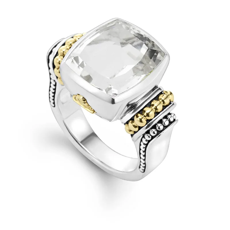 rings with personalized engravings-Caviar Color Small White Topaz Statement Ring