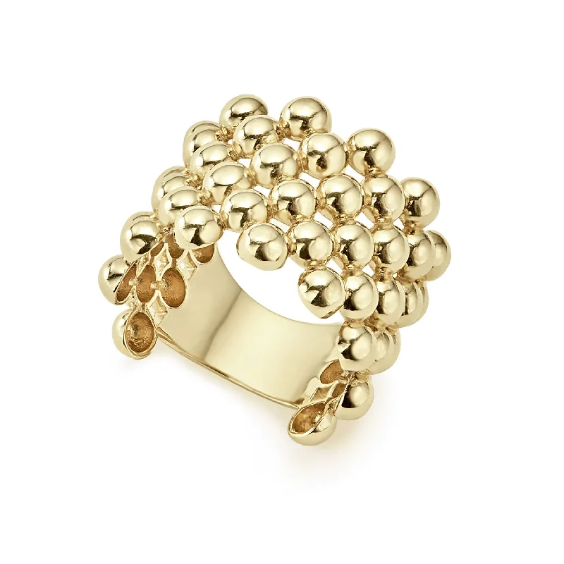 women’s rings with heart diamonds-Caviar Gold Wide Beaded 18K Gold Ring