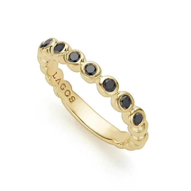 engagement rings for women with diamond halos-Caviar Gold 18K Gold and Black Diamond Stacking Ring