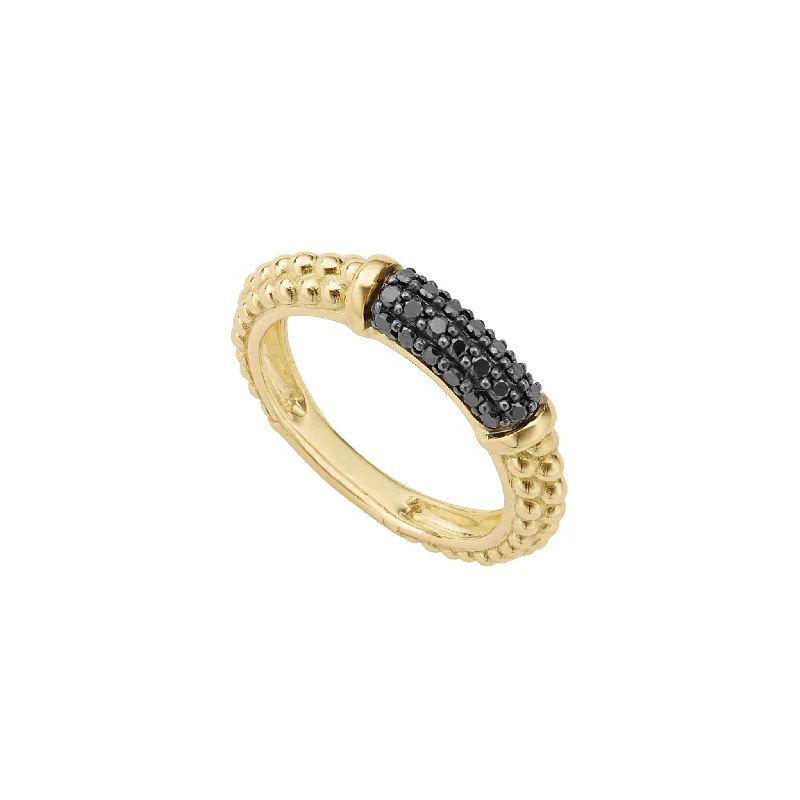 engagement rings for women-Caviar Gold 18K Gold Caviar Black Diamond Stacking Ring