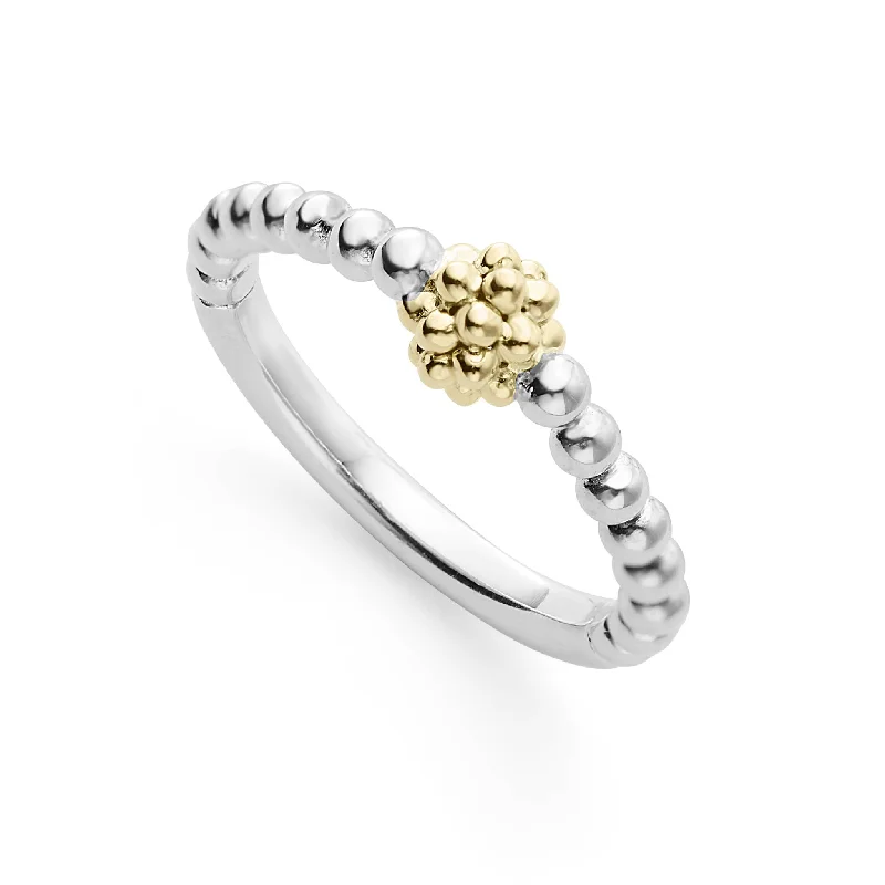 engagement rings with square diamond settings-Caviar Icon Two-Tone Caviar Stacking Ring