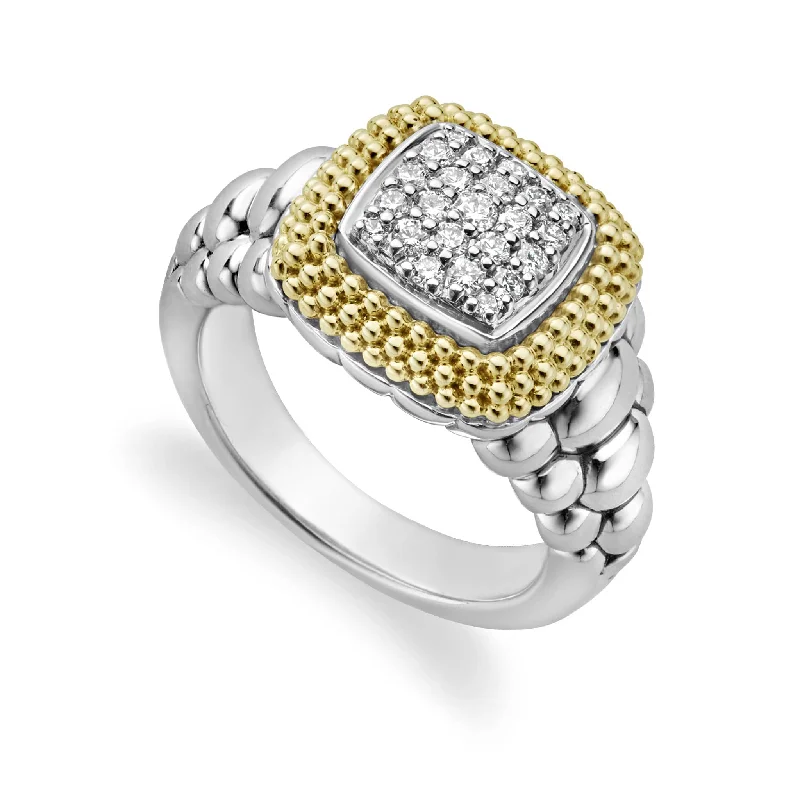 engagement rings with square gemstones for men-Caviar Lux Square Diamond Statement Ring